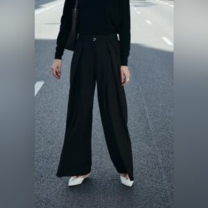 ZARA Black Wide-Leg Pants with Thin Belt